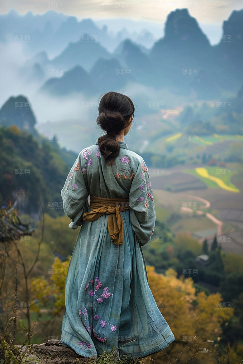 女生旅行背影旅游探险摄影图