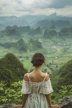 女生旅行背影风光探险摄影图