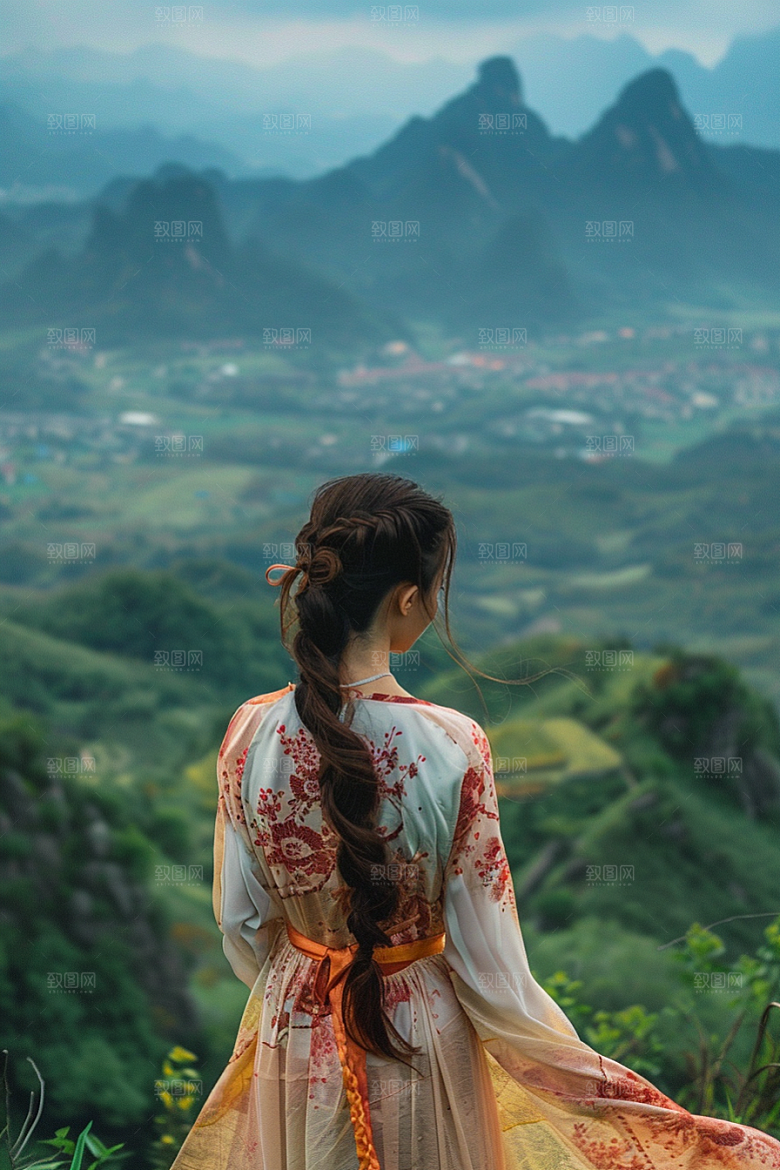 女生旅行背影旅游人物摄影图