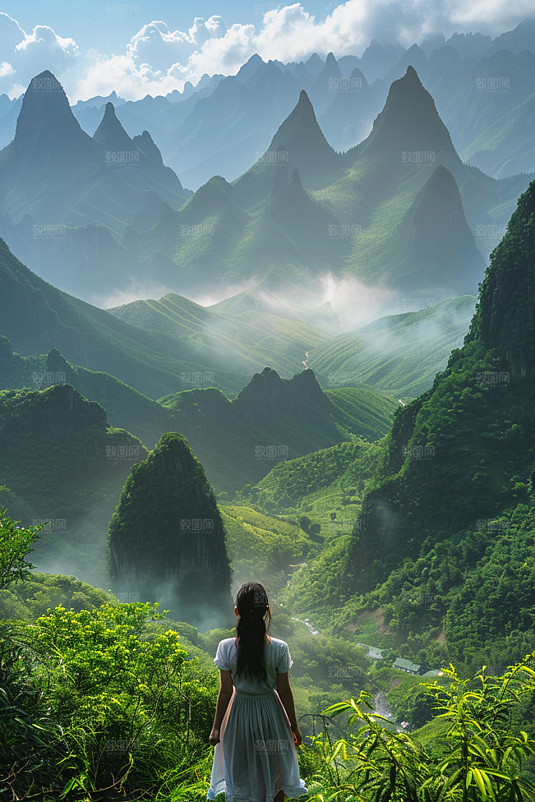 女生旅行背影唯美自然摄影图