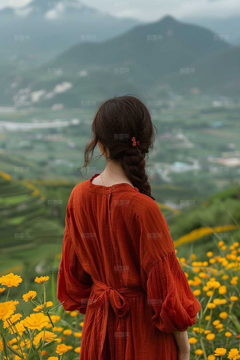 女生旅行背影旅游自由行摄影图