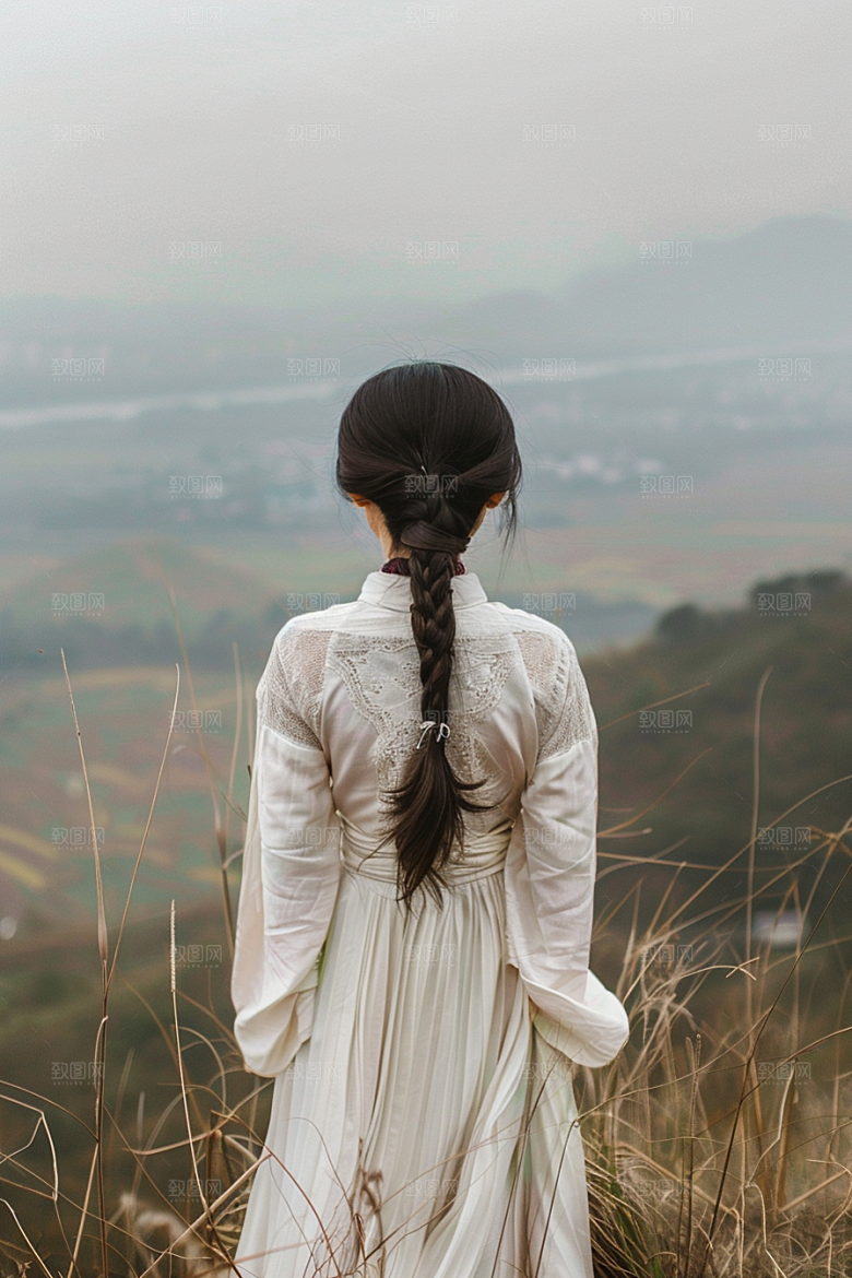 女生旅行背影探险风光摄影图