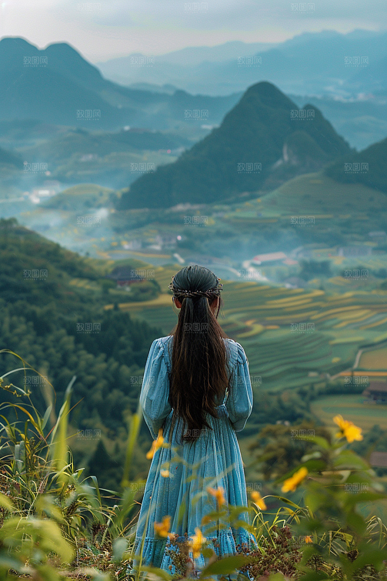 女生旅行背影户外人物摄影图