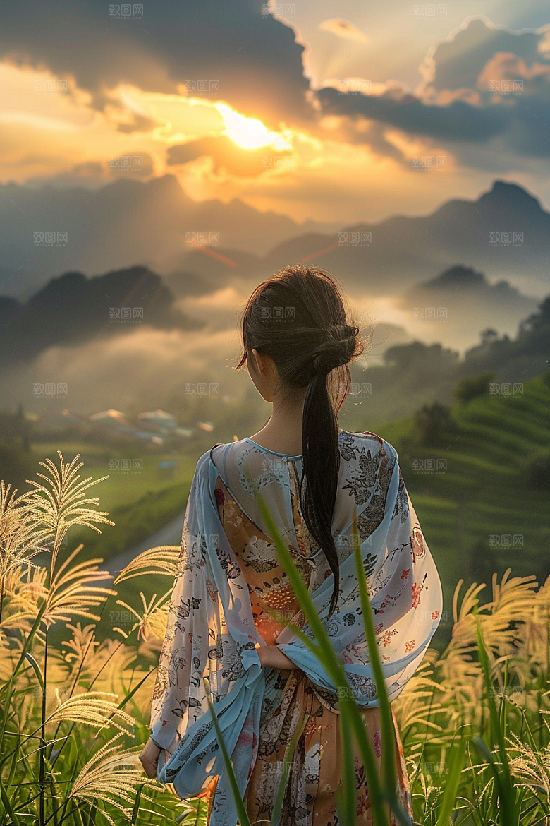 女生旅行背影唯美自由行摄影图