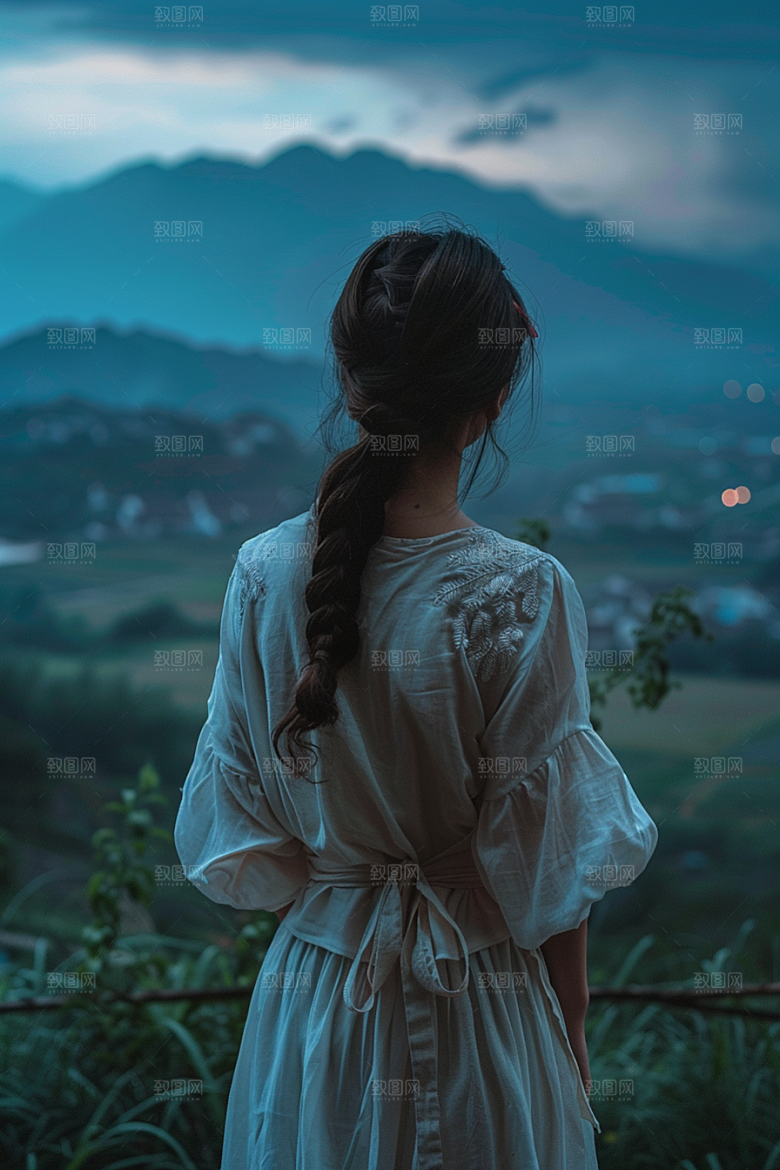 女生旅行背影自由行户外摄影图