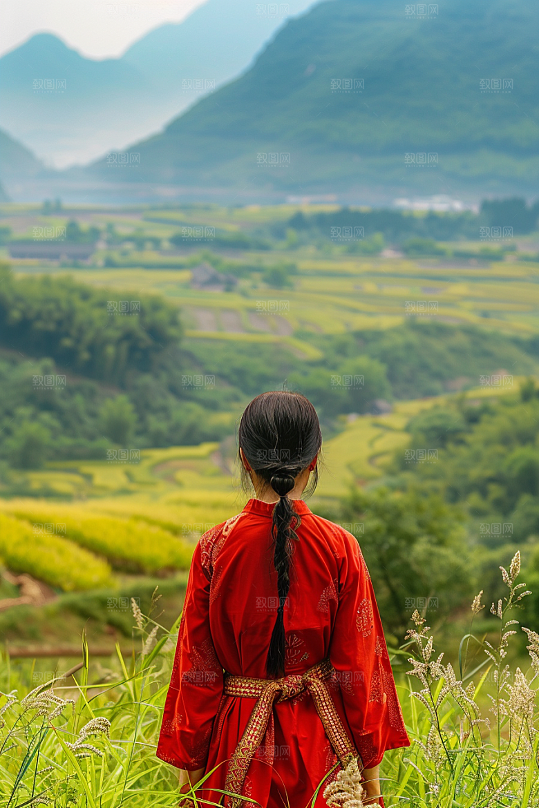 女生旅行背影唯美户外摄影图