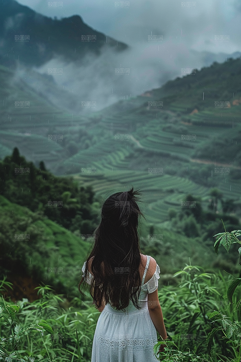 女生旅行背影风光唯美摄影图