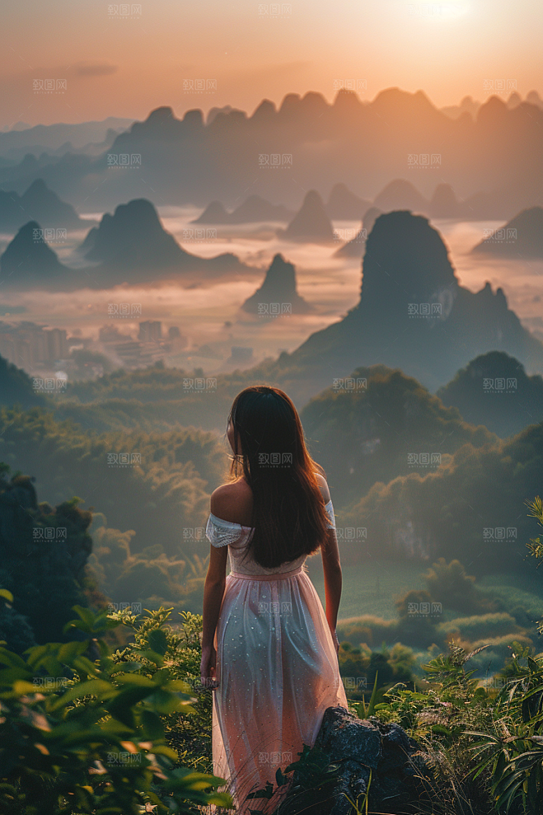 女生旅行背影自由行辽阔摄影图