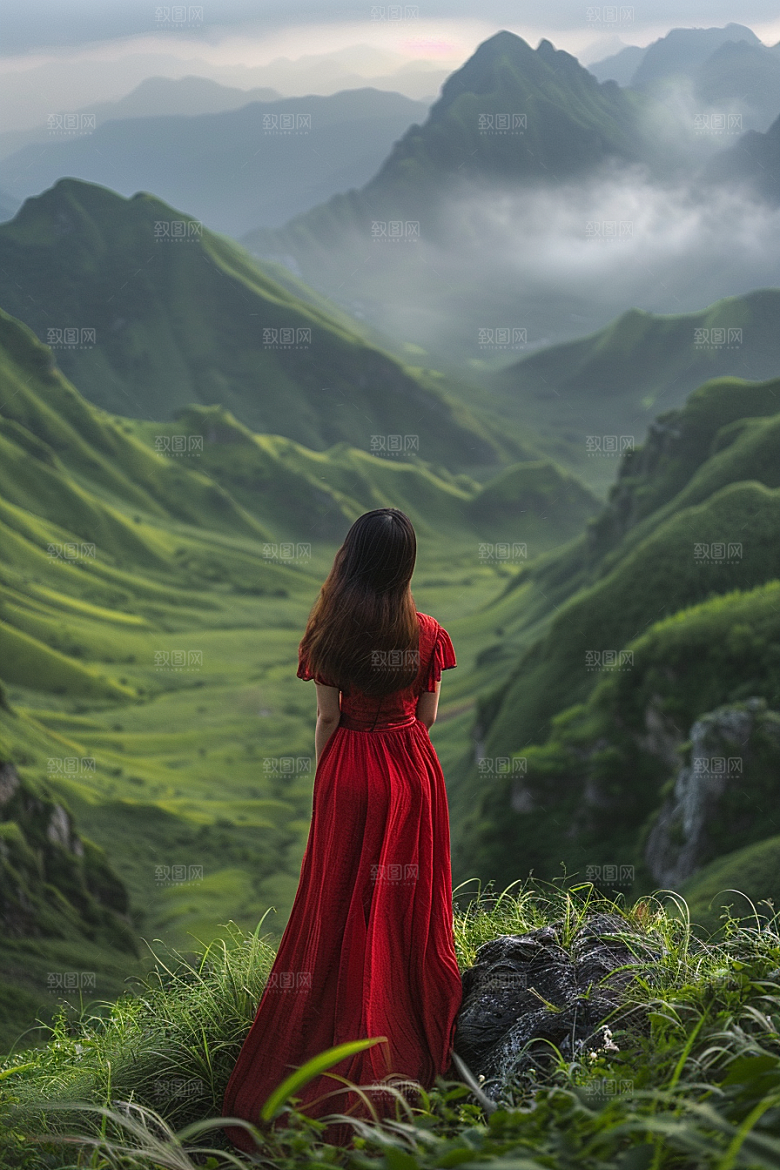 女生旅行背影人物风光摄影图