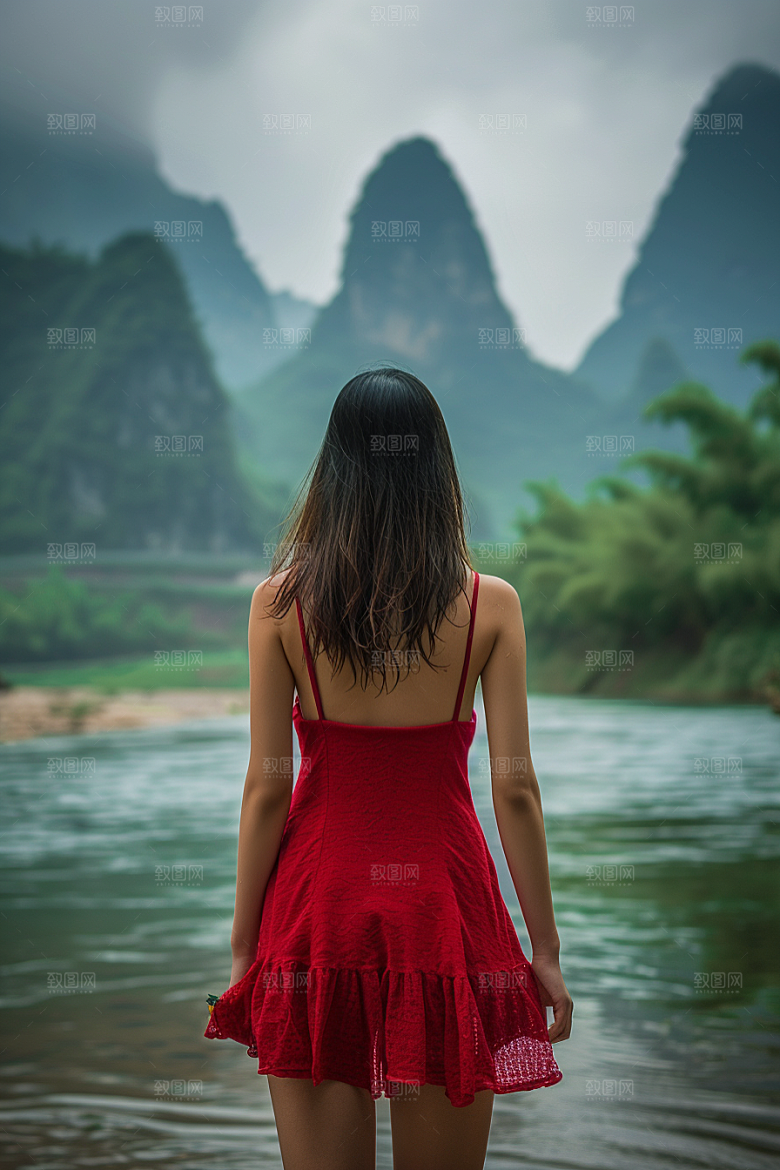 女生旅行背影自然人物摄影图