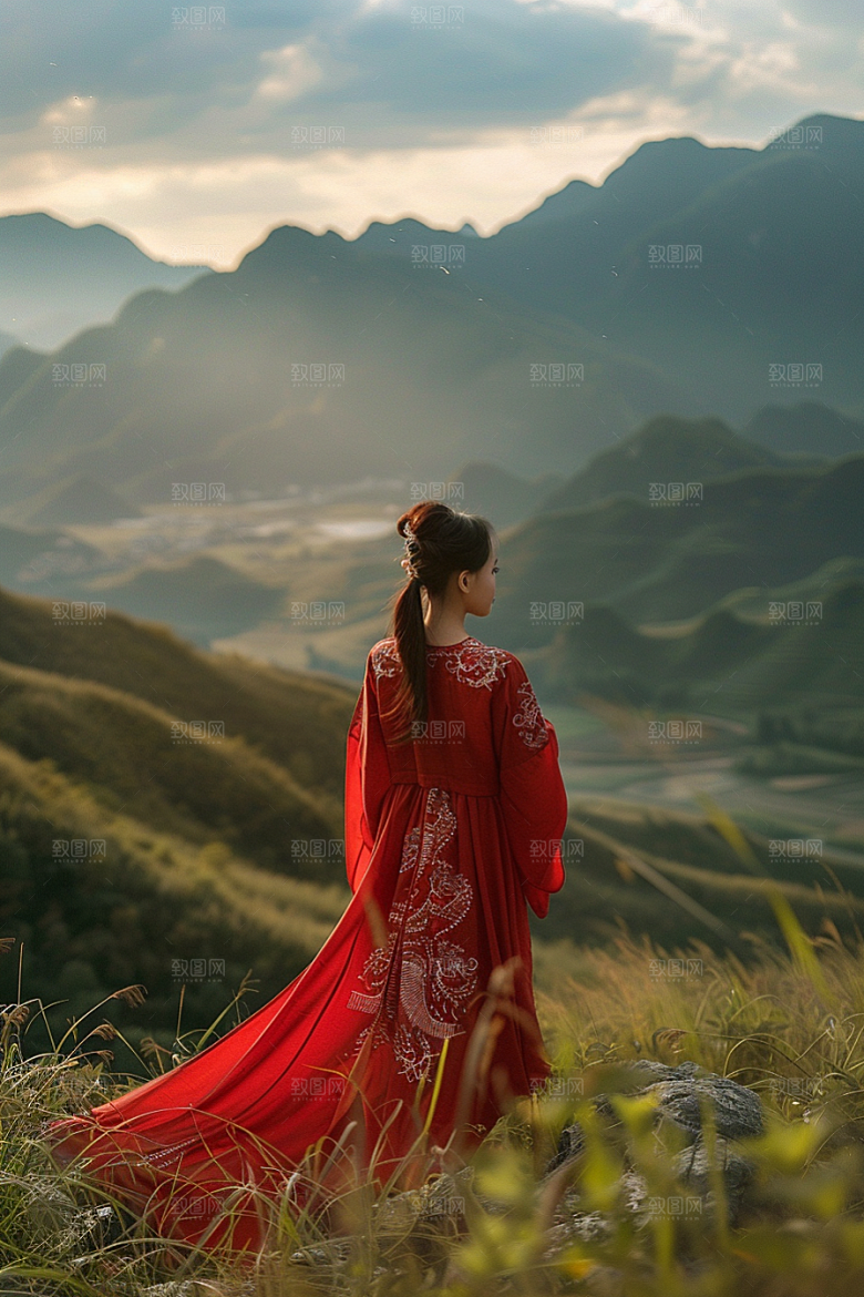 女生旅行背影户外自由行摄影图