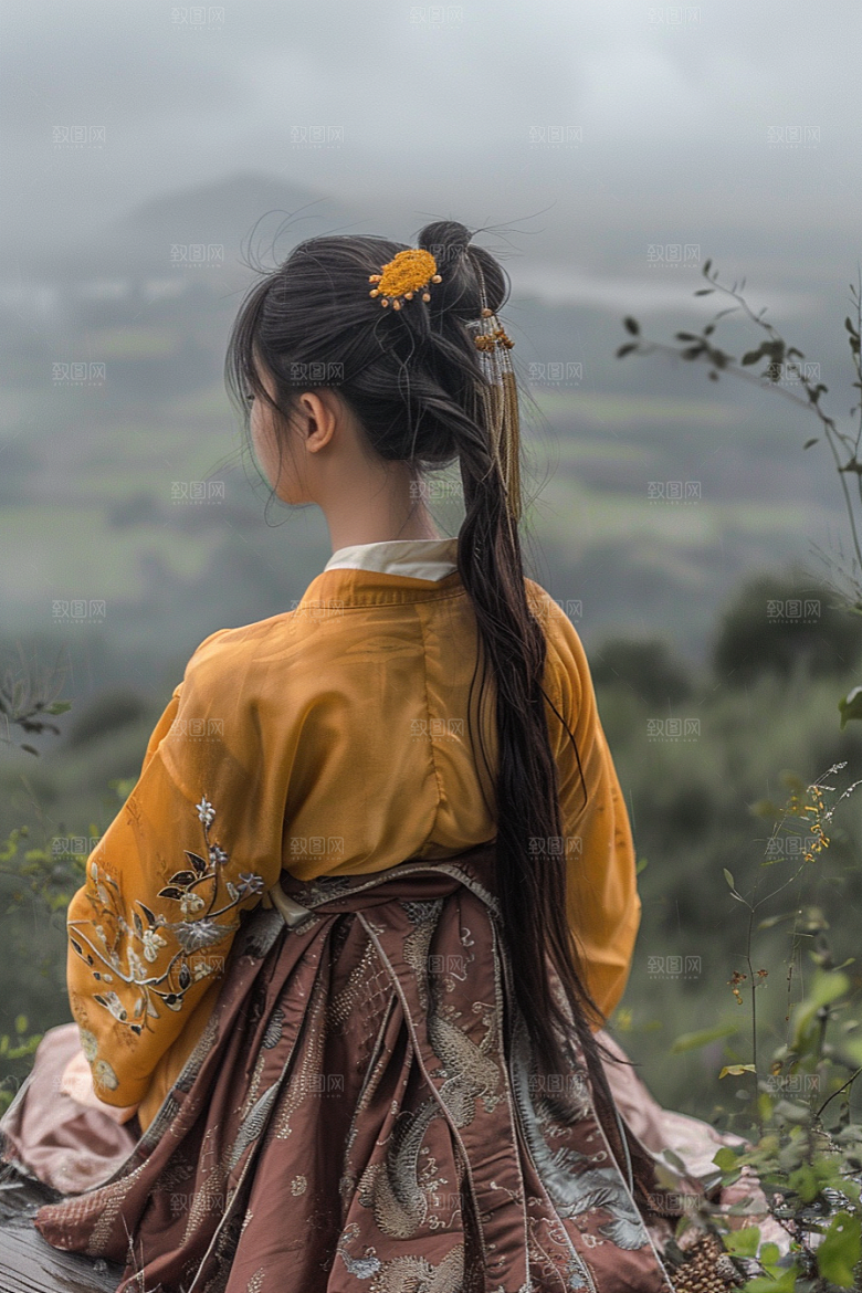 女生旅行背影户外辽阔摄影图