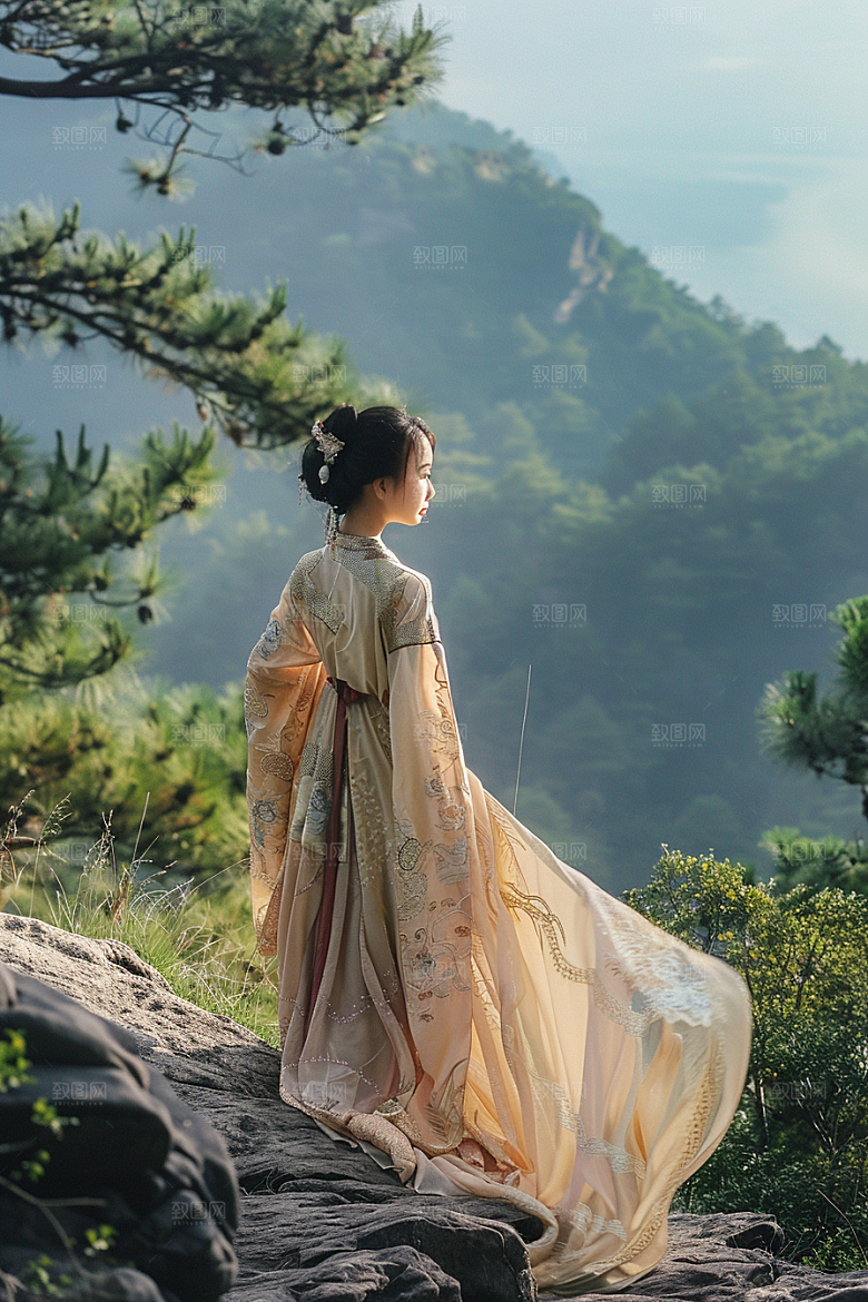 女生旅行背影辽阔自由行摄影图