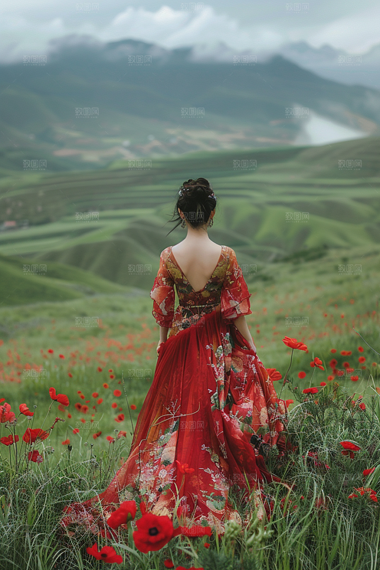 女生旅行背影风光自由行摄影图