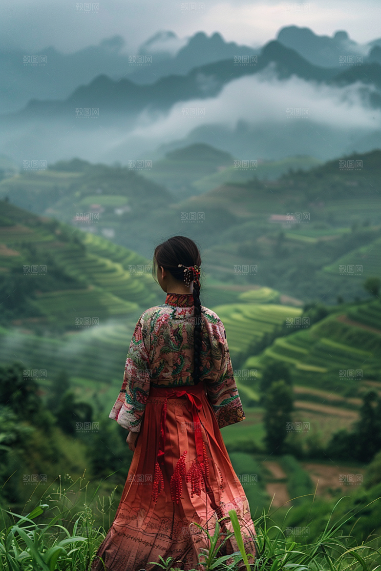 女生旅行背影自然自由行摄影图