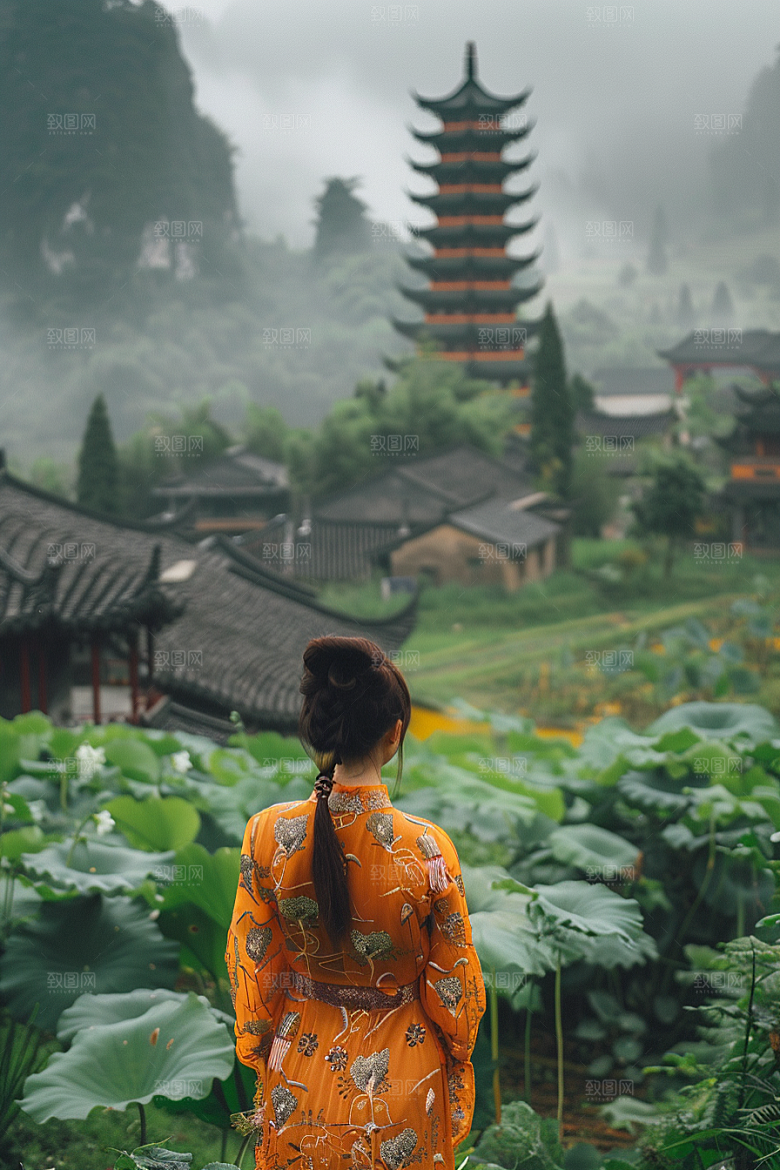 女生旅行背影探险人物摄影图