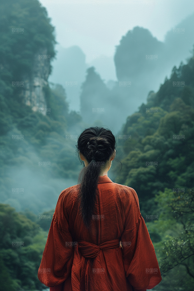 女生旅行背影高清徒步摄影图