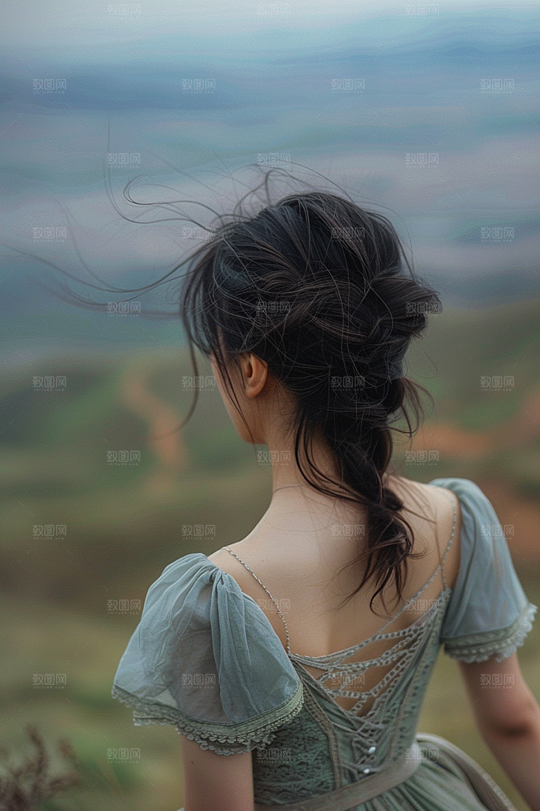 女生旅行背影徒步探险摄影图