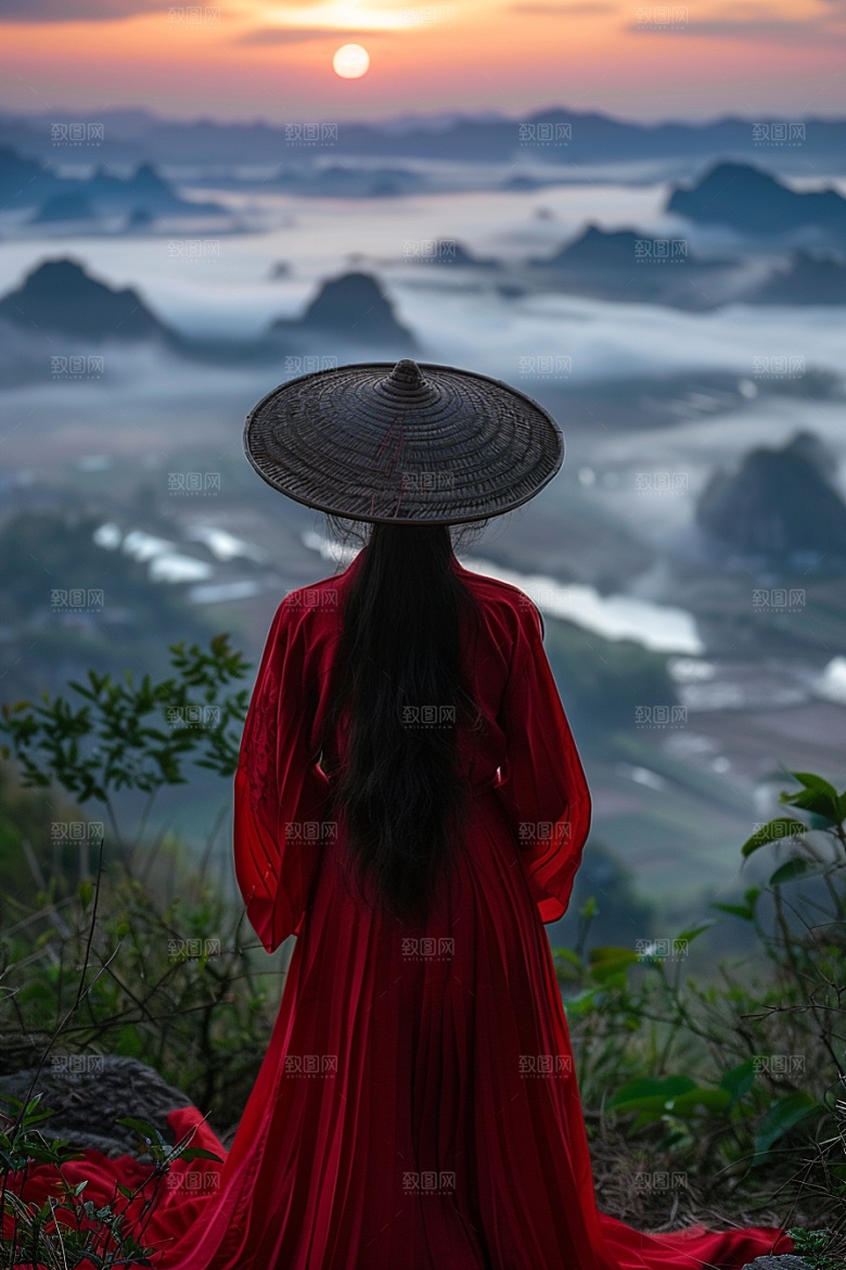 女生旅行背影辽阔唯美摄影图