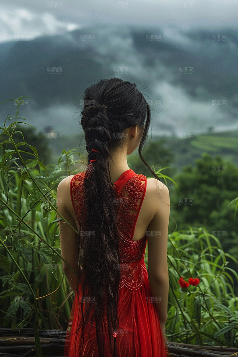 女生旅行背影辽阔徒步摄影图