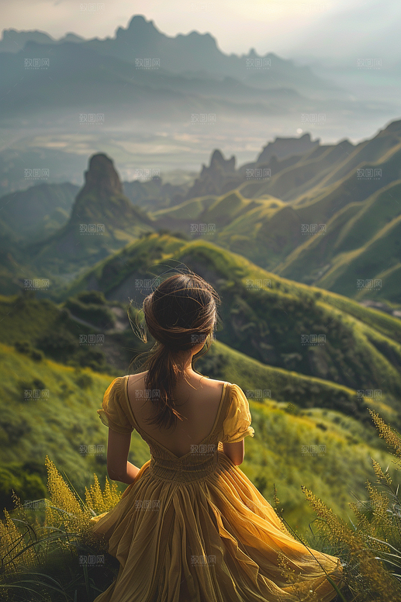 女生旅行背影唯美辽阔摄影图