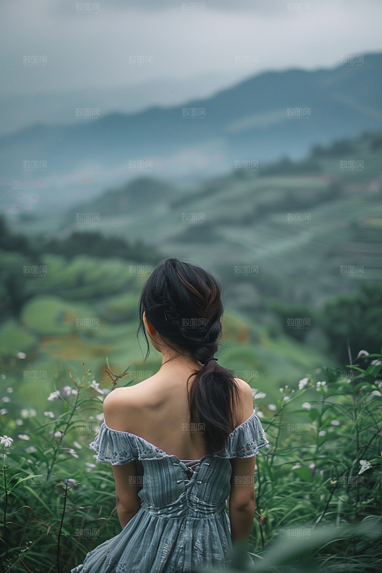 女生旅行背影唯美风光摄影图