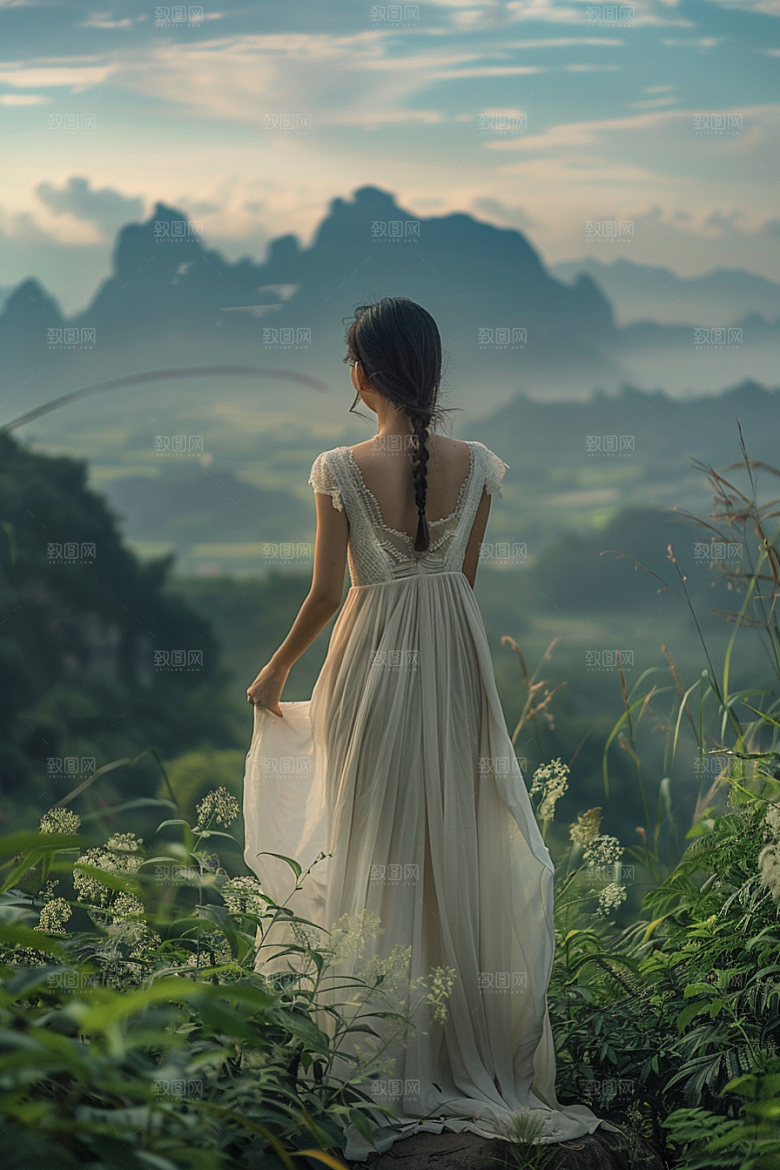 女生旅行背影人物高清摄影图