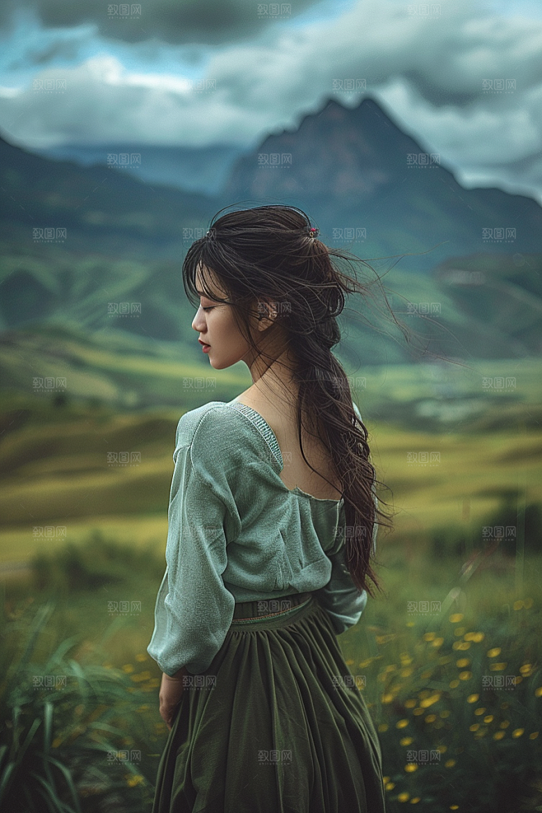 女生旅行背影旅游徒步摄影图
