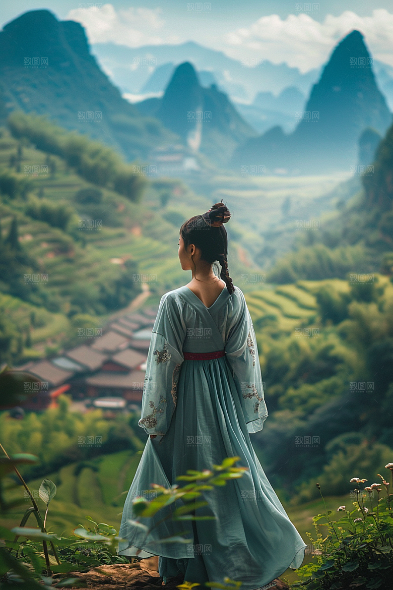 女生旅行背影唯美辽阔摄影图