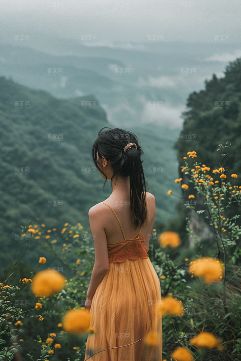女生旅行背影自由行户外摄影图
