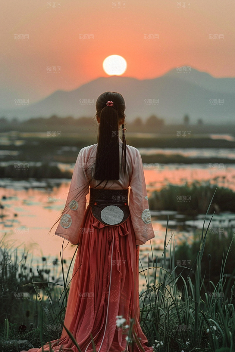 女生旅行背影徒步探险摄影图