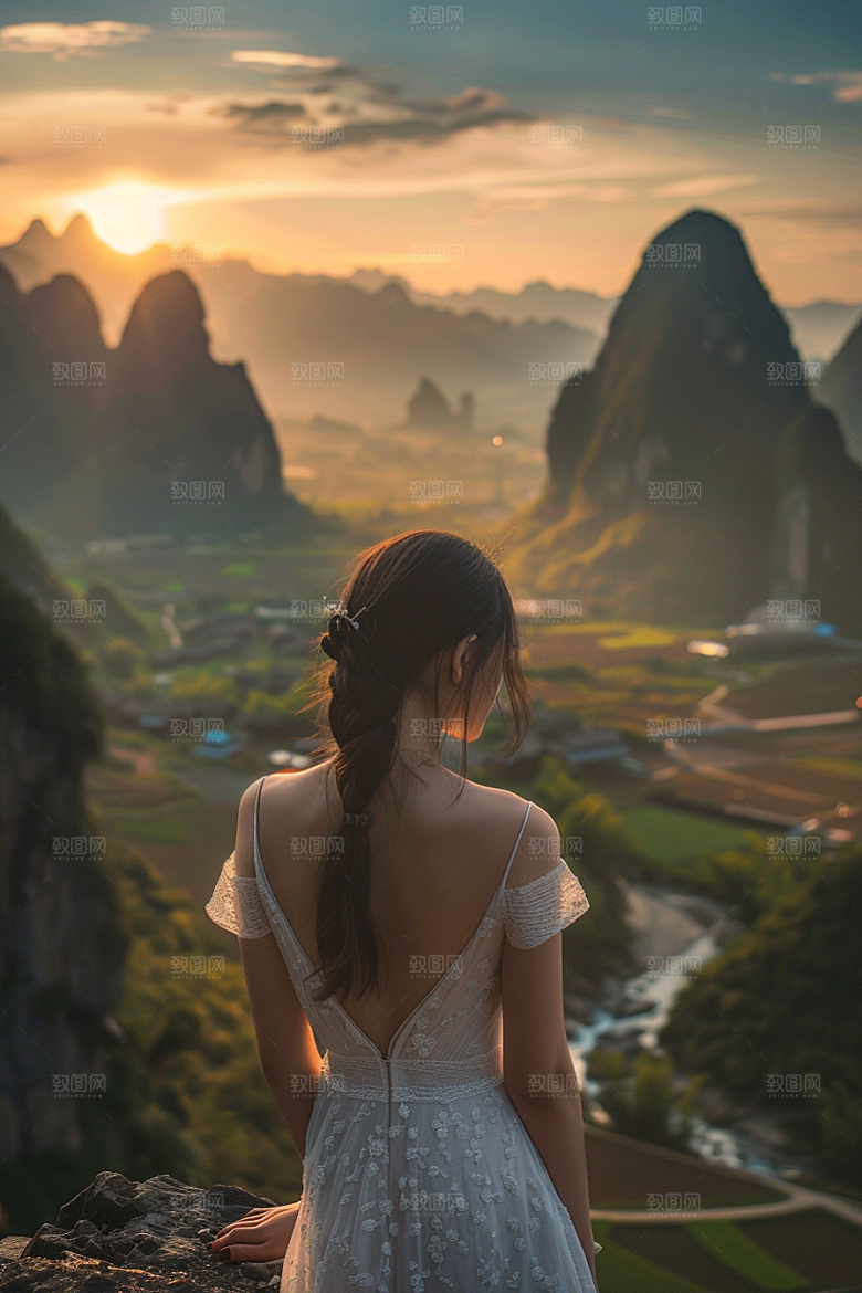 女生旅行背影徒步高清摄影图