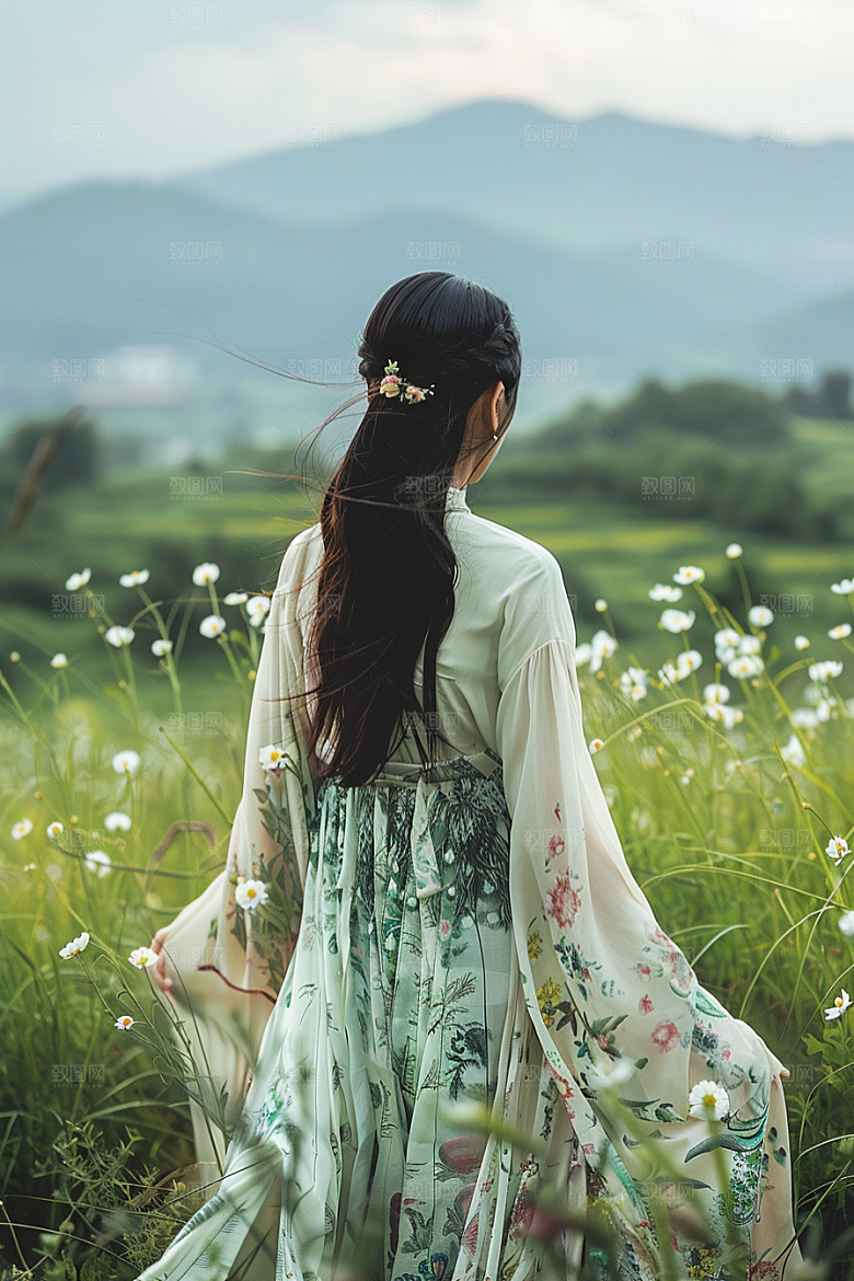 女生旅行背影高清唯美摄影图
