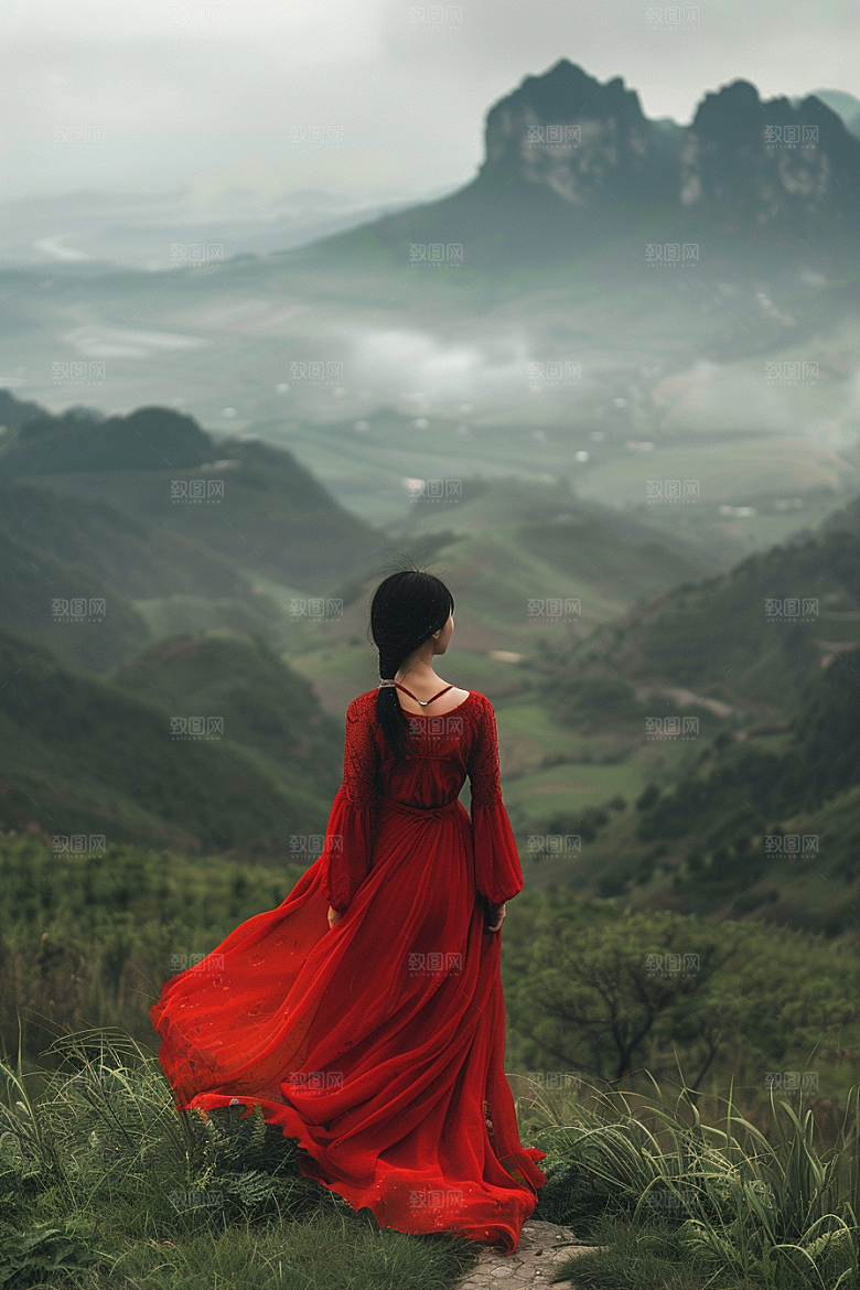 女生旅行背影户外自由行摄影图