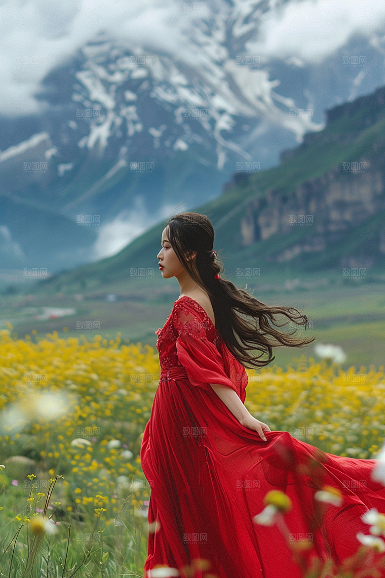 女生旅行背影户外自然摄影图