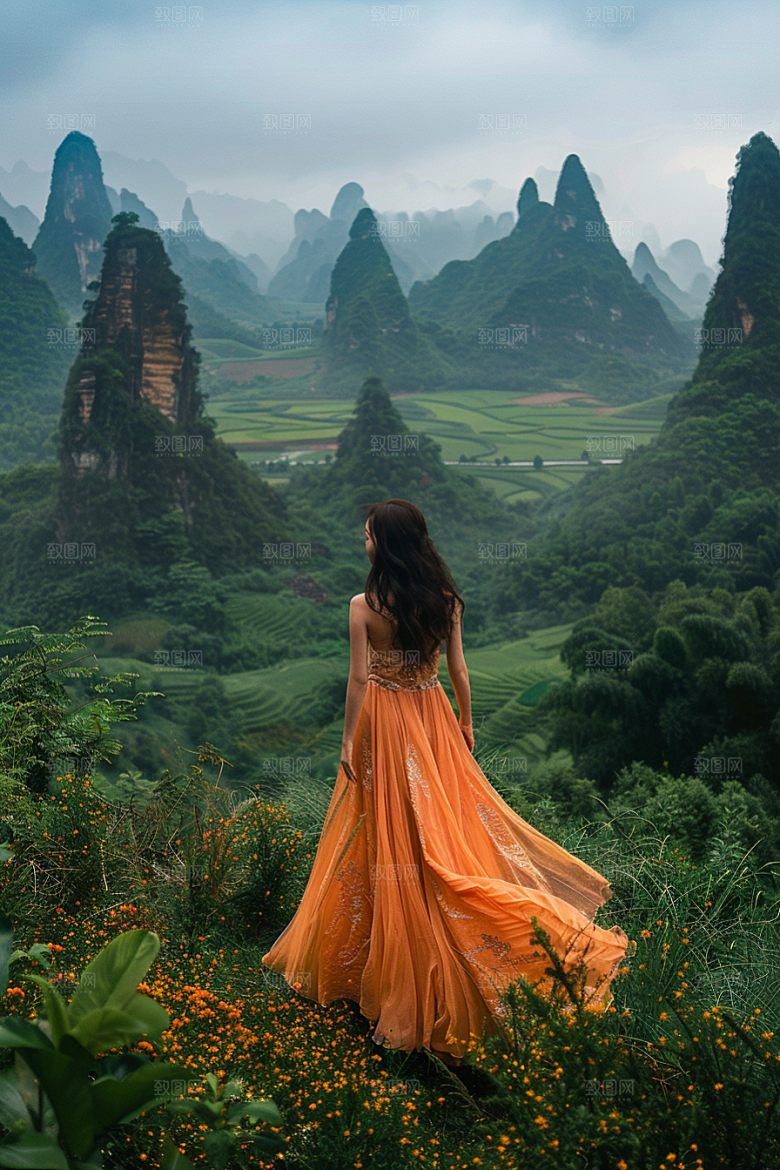 女生旅行背影辽阔高清摄影图