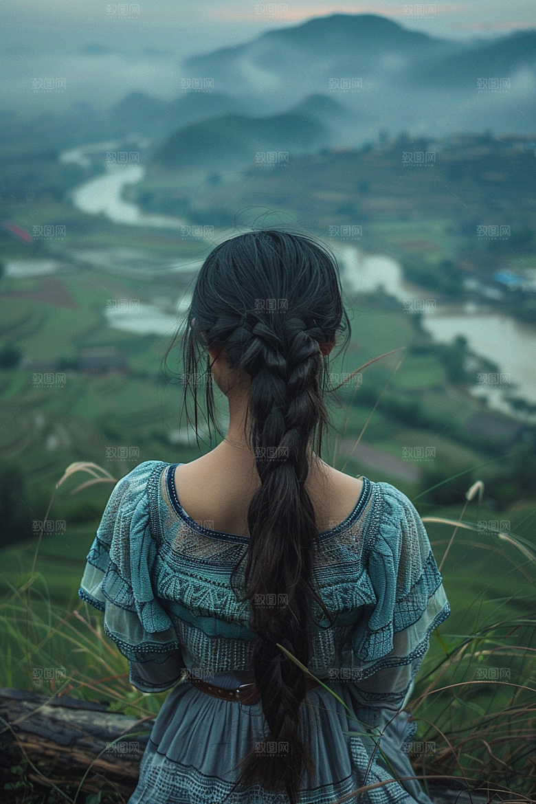 女生旅行背影自然探险摄影图