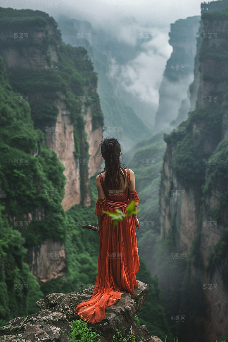 女生旅行背影人物探险摄影图