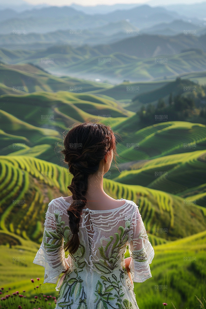 女生旅行背影风光人物摄影图