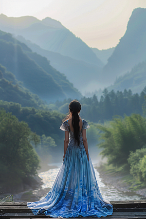 女生旅行背影辽阔人物摄影图