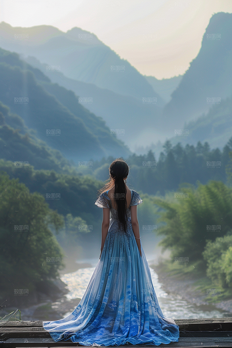 女生旅行背影辽阔人物摄影图
