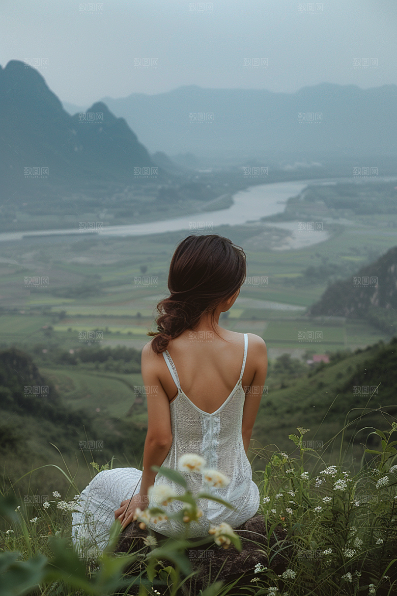女生旅行背影自由行唯美摄影图