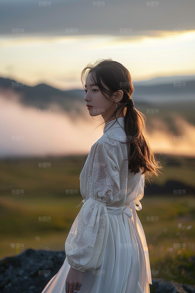 女生旅行背影自然户外摄影图