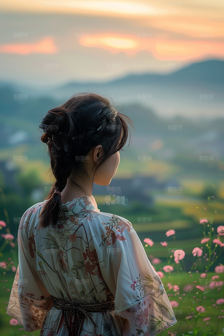 女生旅行背影探险高清摄影图