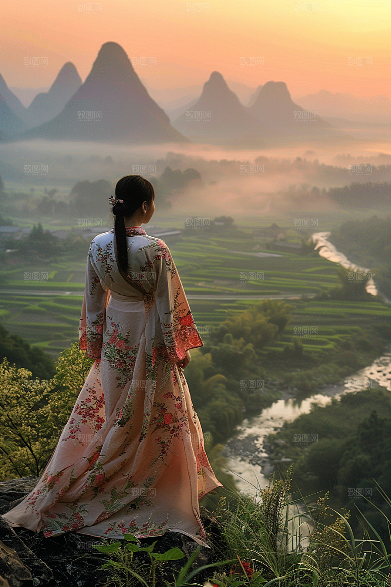 女生旅行背影风光人物摄影图