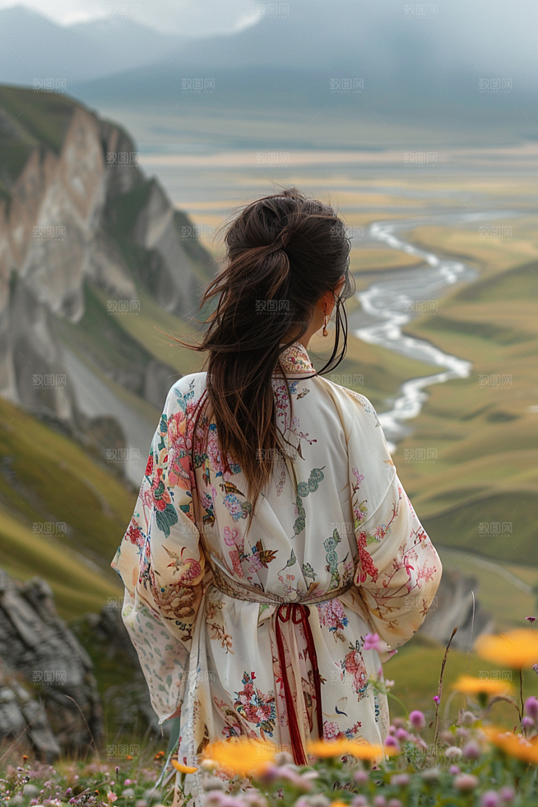 女生旅行背影徒步高清摄影图