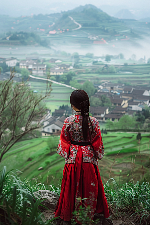女生旅行背影户外旅游摄影图