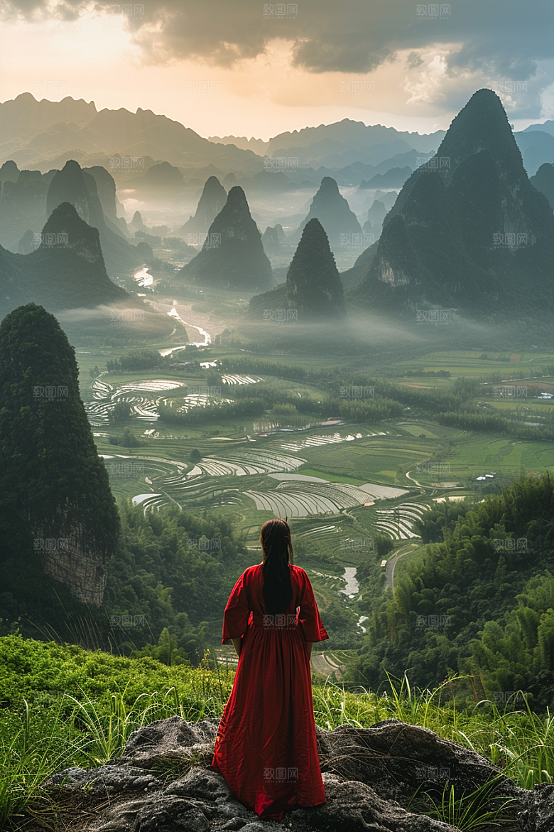 女生旅行背影辽阔自由行摄影图