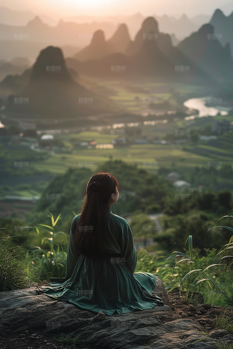 女生旅行背影唯美自由行摄影图