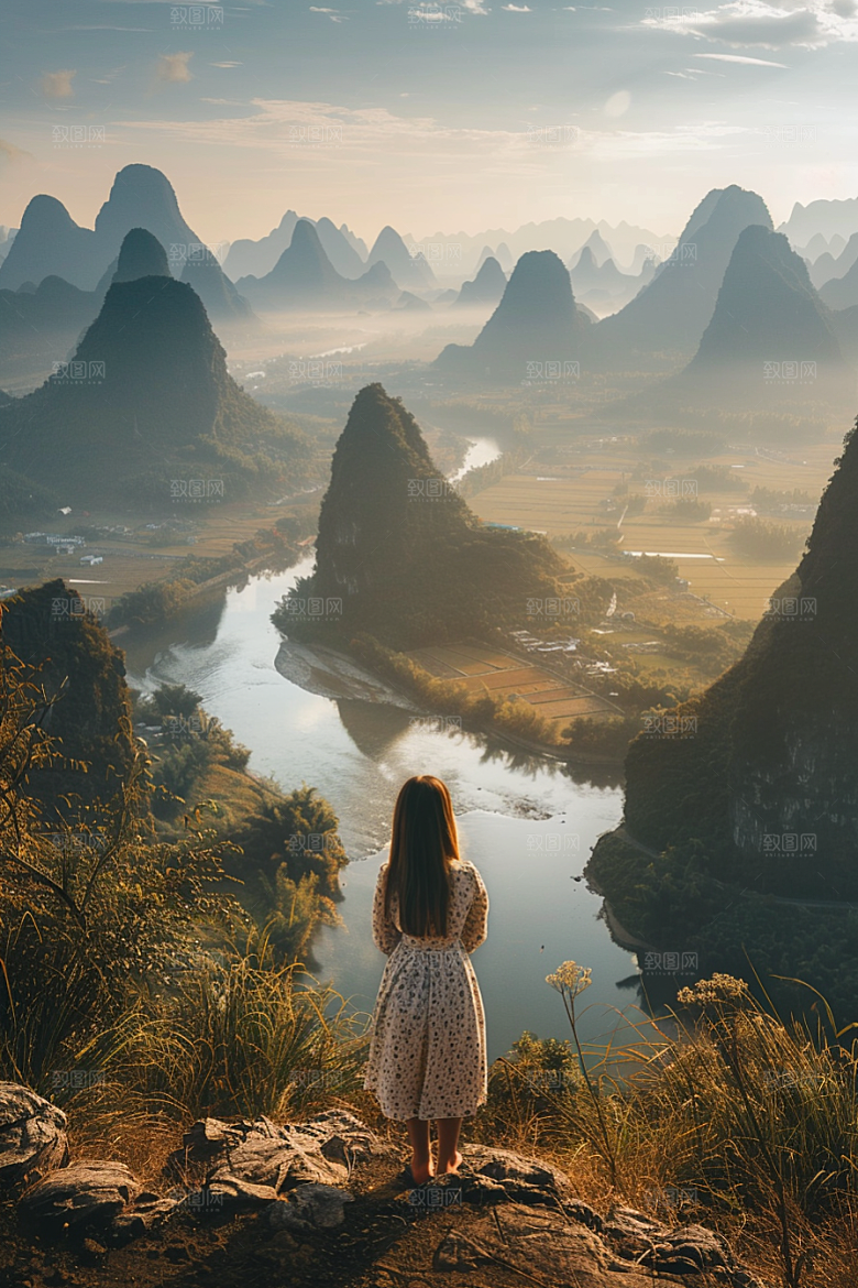 女生旅行背影高清探险摄影图